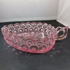 Vintage L.G. Wright Daisy & Button Glass Pink Finger Hole Triangle Relish Dish